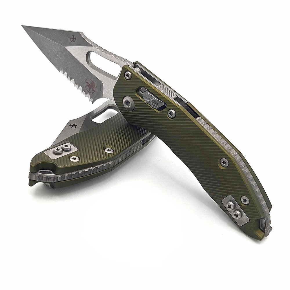Microtech Stitch RAM-LOK Manual Folding Bohler M390MK Apocalyptic Spear Point Combo OD Green Fluted Aluminum 169RL-11APFLOD 4