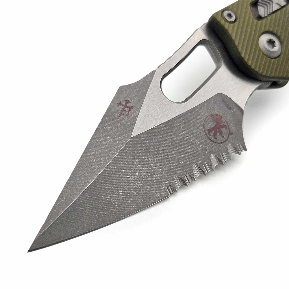 Microtech Stitch RAM-LOK Manual Folding Bohler M390MK Apocalyptic Spear Point Combo OD Green Fluted Aluminum 169RL-11APFLOD 6