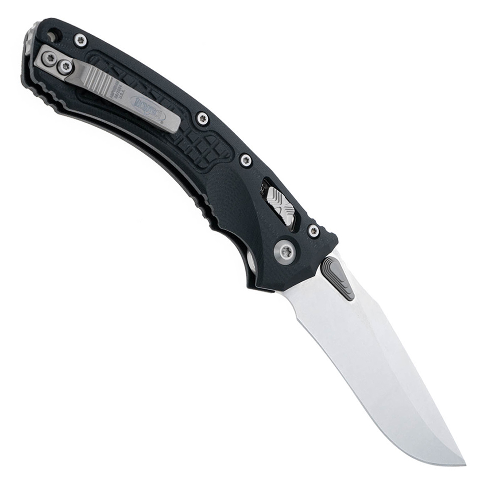 Microtech Amphibian RAM-LOK Manual Folding Bohler M390MK Stonewashed Clip Point Plain Blade Black Frag Pattern G10 Handles 137RL-10FRGTBK 2