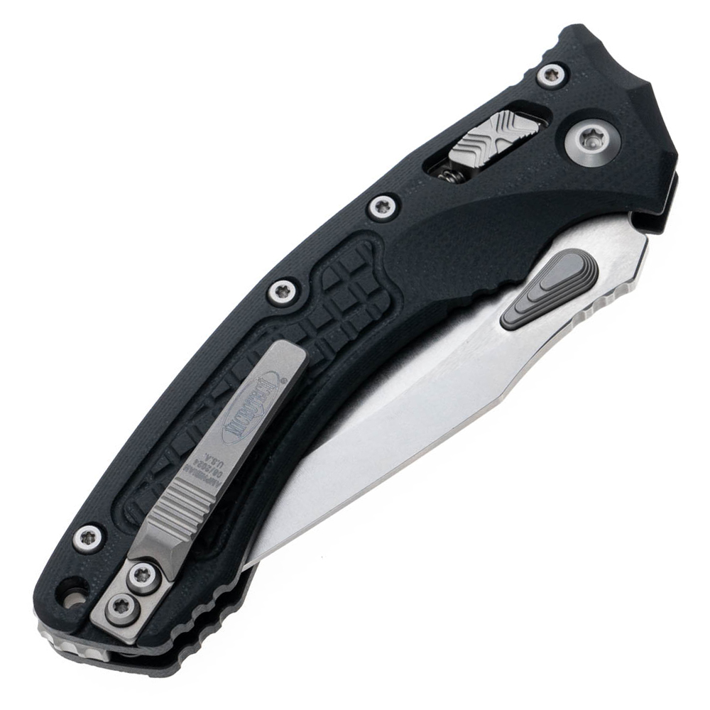 Microtech Amphibian RAM-LOK Manual Folding Bohler M390MK Stonewashed Clip Point Plain Blade Black Frag Pattern G10 Handles 137RL-10FRGTBK 5