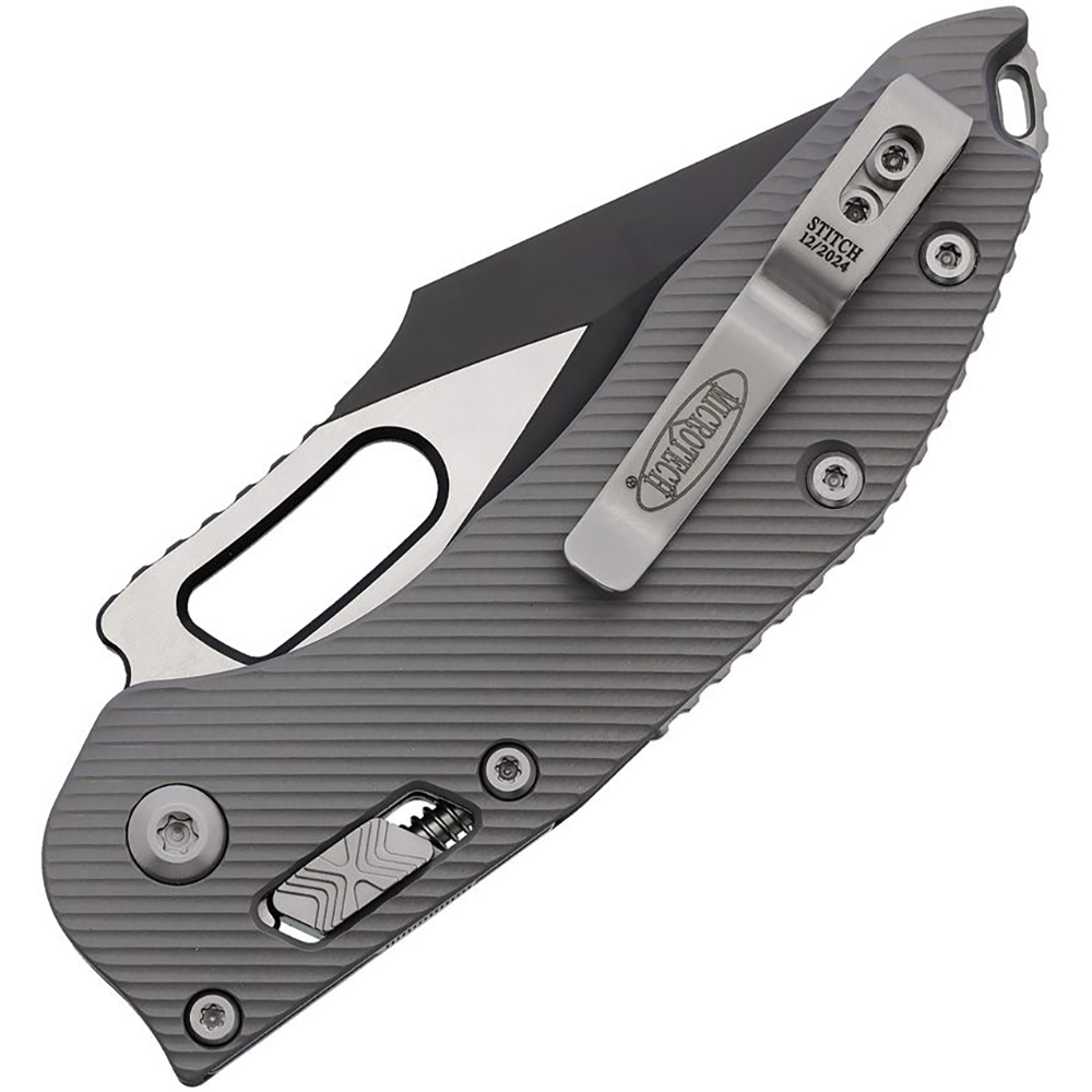 Microtech Stitch RAM-LOK Manual Folding Bohler M390MK Two-Tone Serrated Spear Point Natural Clear Fluted Aluminum 17428 2