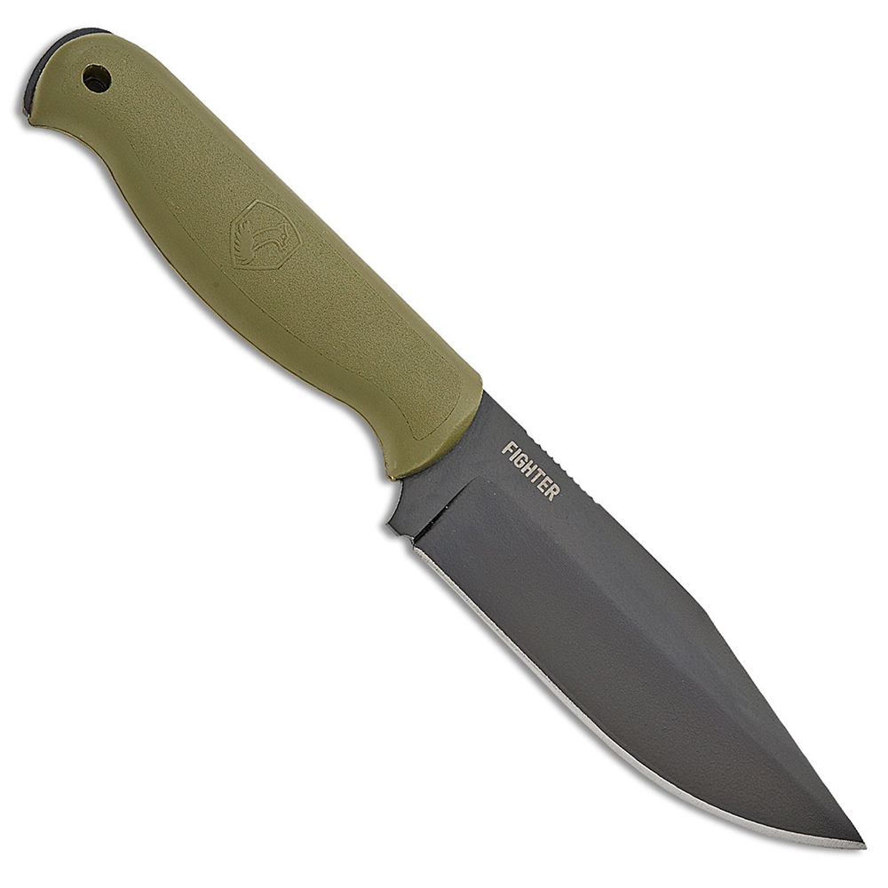 Condor Fighter Fixed Blade 1075 Carbon Steel Black Cerakote Clip Point Army Green Polypropylene 2