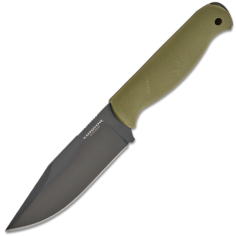 Condor Fighter Fixed Blade 1075 Carbon Steel Black Cerakote Clip Point Army Green Polypropylene 1
