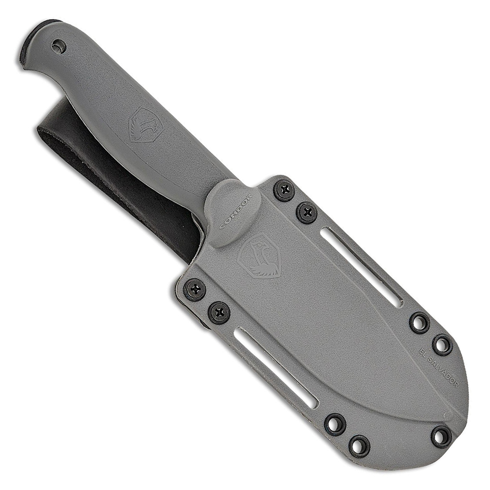 Condor Fighter Fixed Blade 1075 Carbon Steel Black Cerakote Clip Point Rhino Gray Polypropylene 3