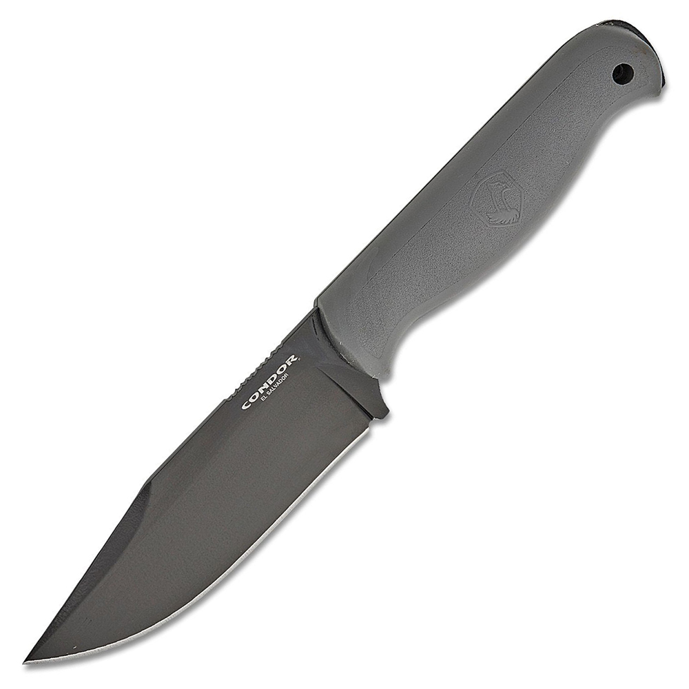 Condor Fighter Fixed Blade 1075 Carbon Steel Black Cerakote Clip Point Rhino Gray Polypropylene 1