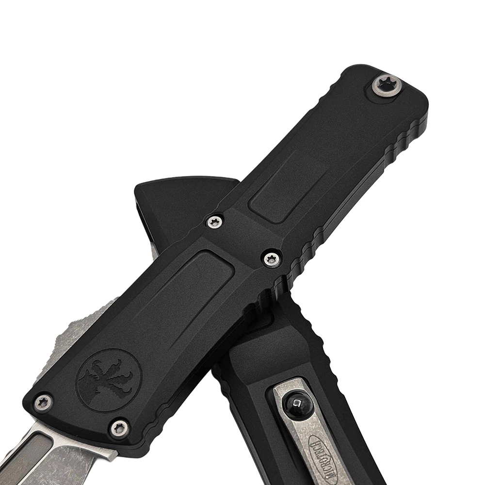 Microtech Combat Troodon Gen III AUTO OTF M390MK Apocalyptic Bowie Black Aluminum Handles 1146-10AP 4