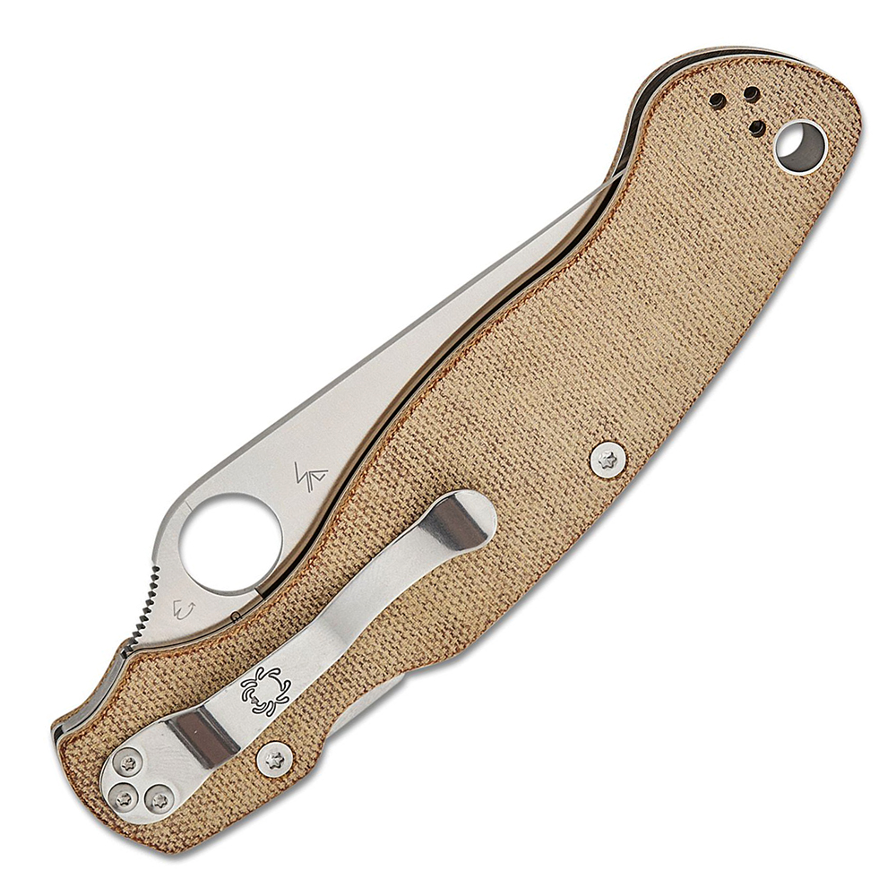 Spyderco Military 2 Compression Lock Cru-Wear Satin Plain Brown Canvas Micarta C36MPCW2 4
