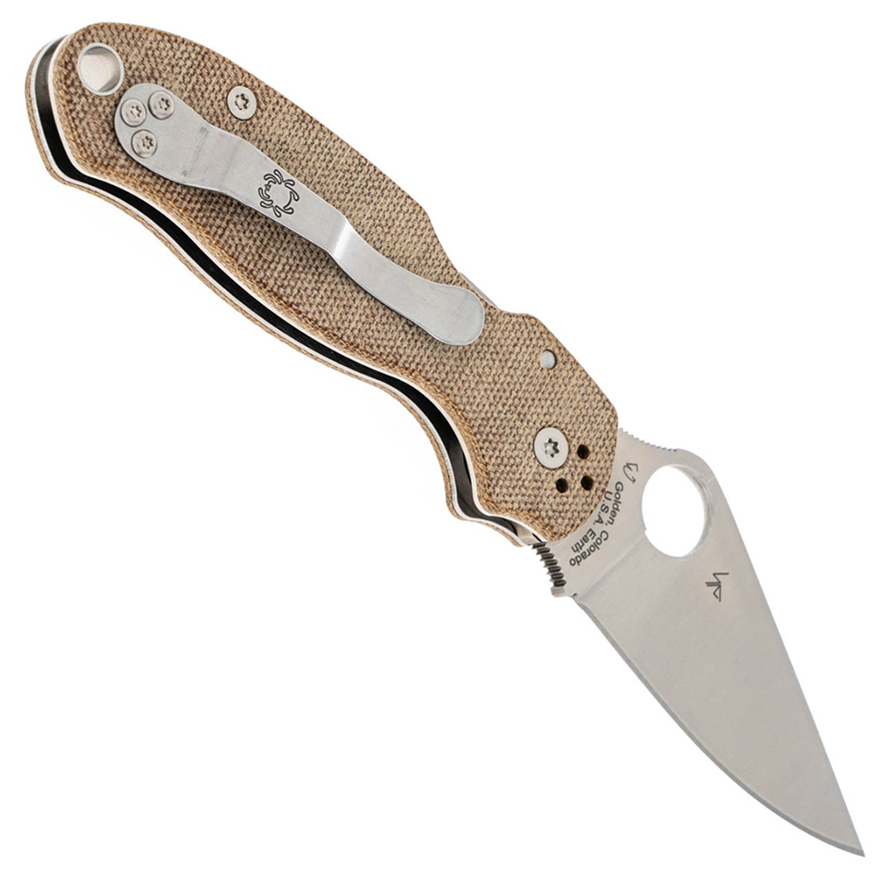Spyderco Para 3 CPM Cru-Wear Satin Plain Brown Canvas Micarta C223MPCW 2