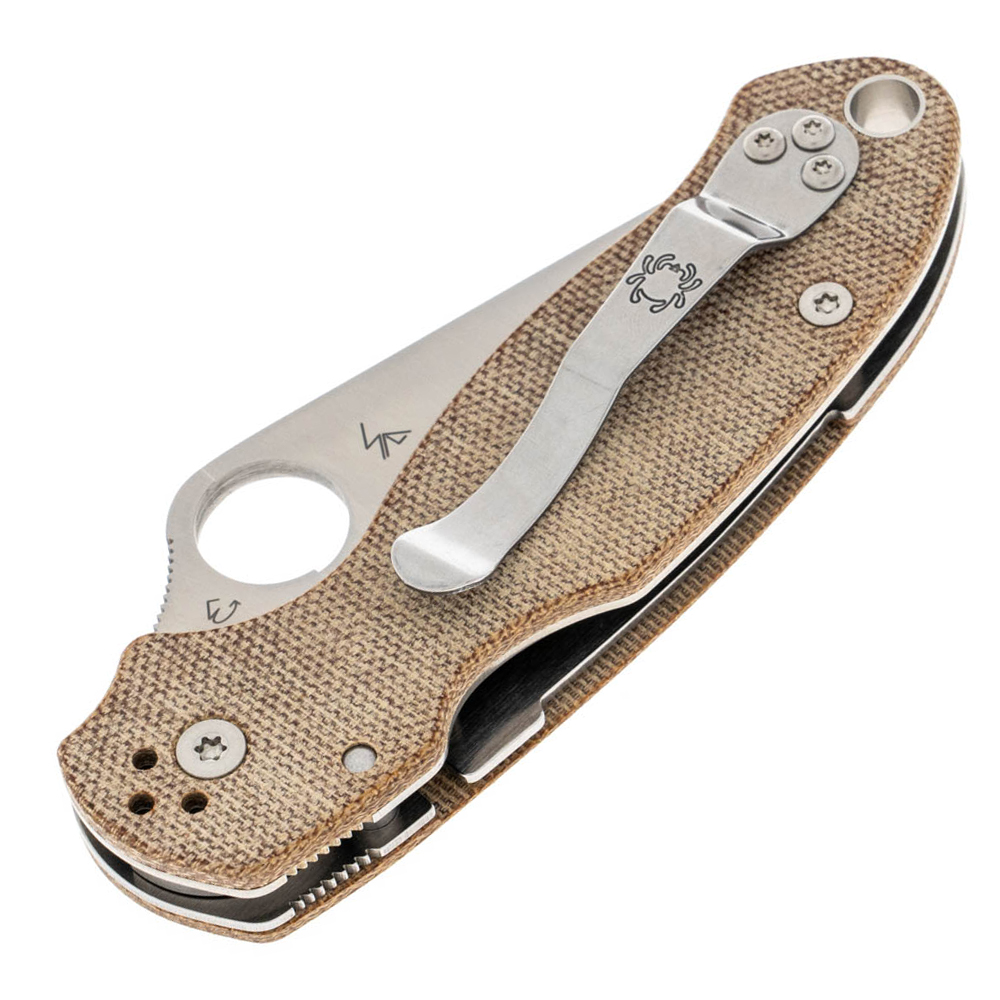 Spyderco Para 3 CPM Cru-Wear Satin Plain Brown Canvas Micarta C223MPCW 5