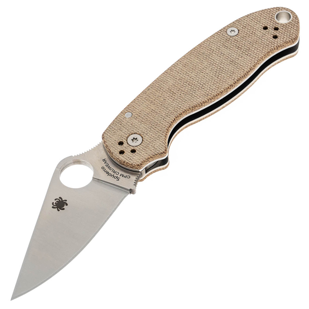 Spyderco Para 3 CPM Cru-Wear Satin Plain Brown Canvas Micarta C223MPCW 1