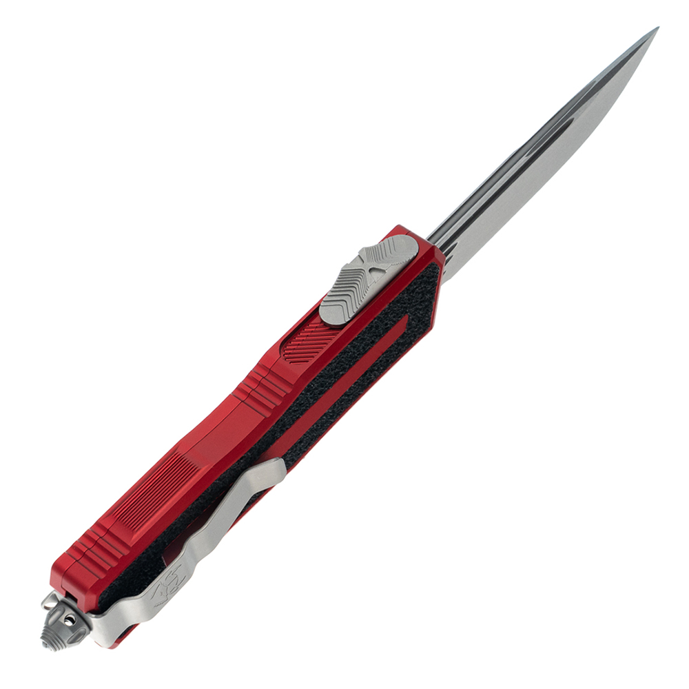 Microtech Scarab II Gen III AUTO OTF Knife M390MK Stonewashed Drop Point Plain Red Aluminum Handles with 3M Traction Tape Inserts 1278-10RD 3