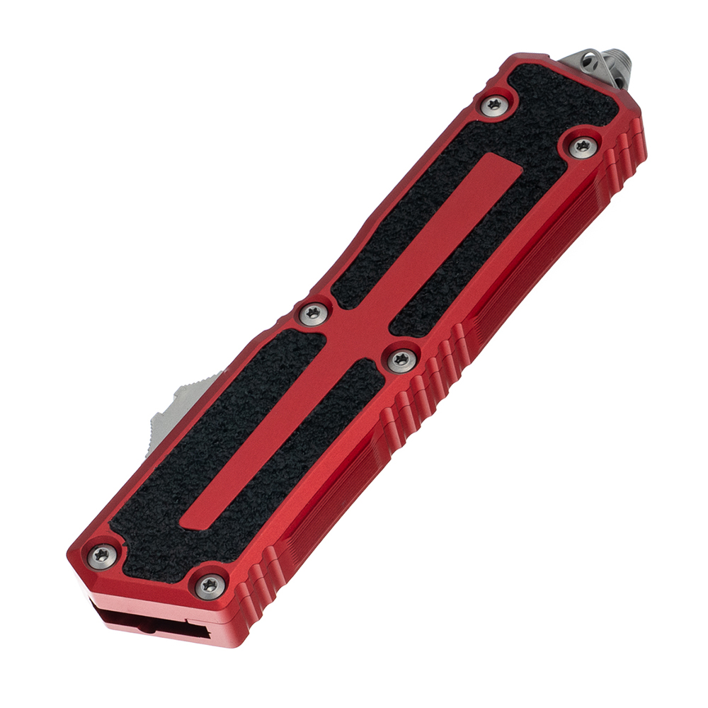 Microtech Scarab II Gen III AUTO OTF Knife M390MK Stonewashed Drop Point Plain Red Aluminum Handles with 3M Traction Tape Inserts 1278-10RD 4