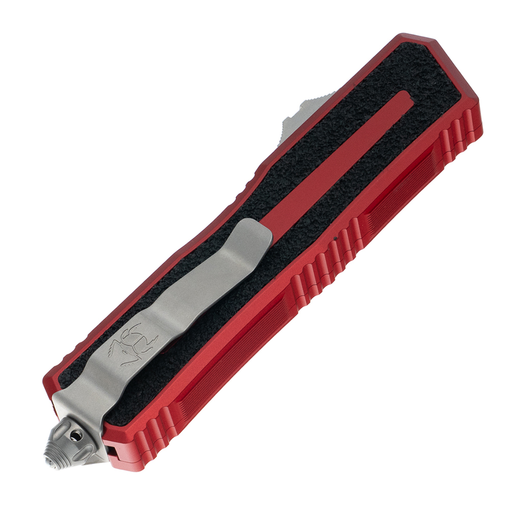 Microtech Scarab II Gen III AUTO OTF Knife M390MK Stonewashed Drop Point Plain Red Aluminum Handles with 3M Traction Tape Inserts 1278-10RD 5