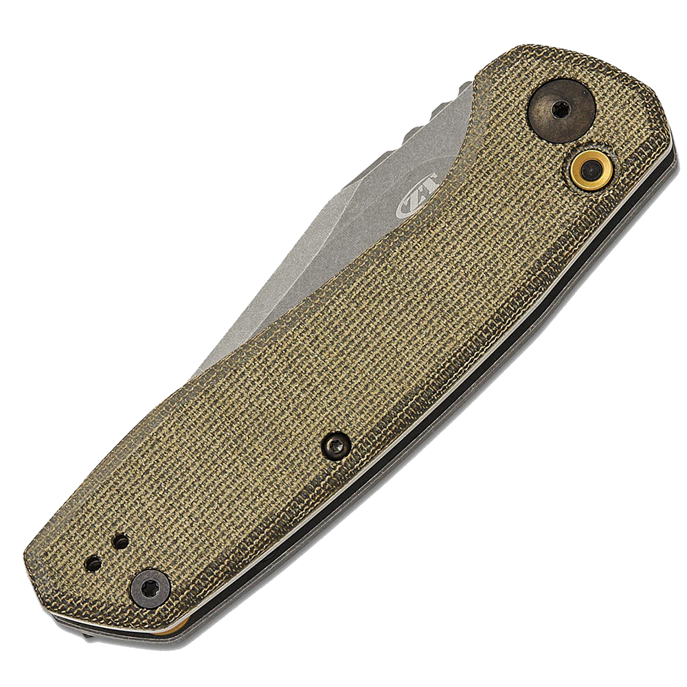 Zero Tolerance 0512OL AUTO CPM-CruWear Gray Stonewashed Olive Canvas Micarta and Titanium Handles 3