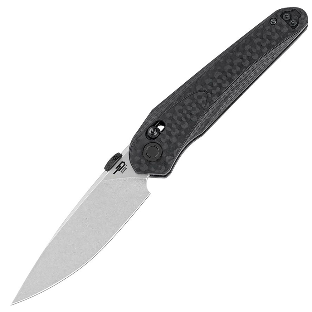 Bestech Knives Mothus 14C28N Stonewash Drop Point Black G10 Handles with Carbon Fiber Pattern BG67A 1