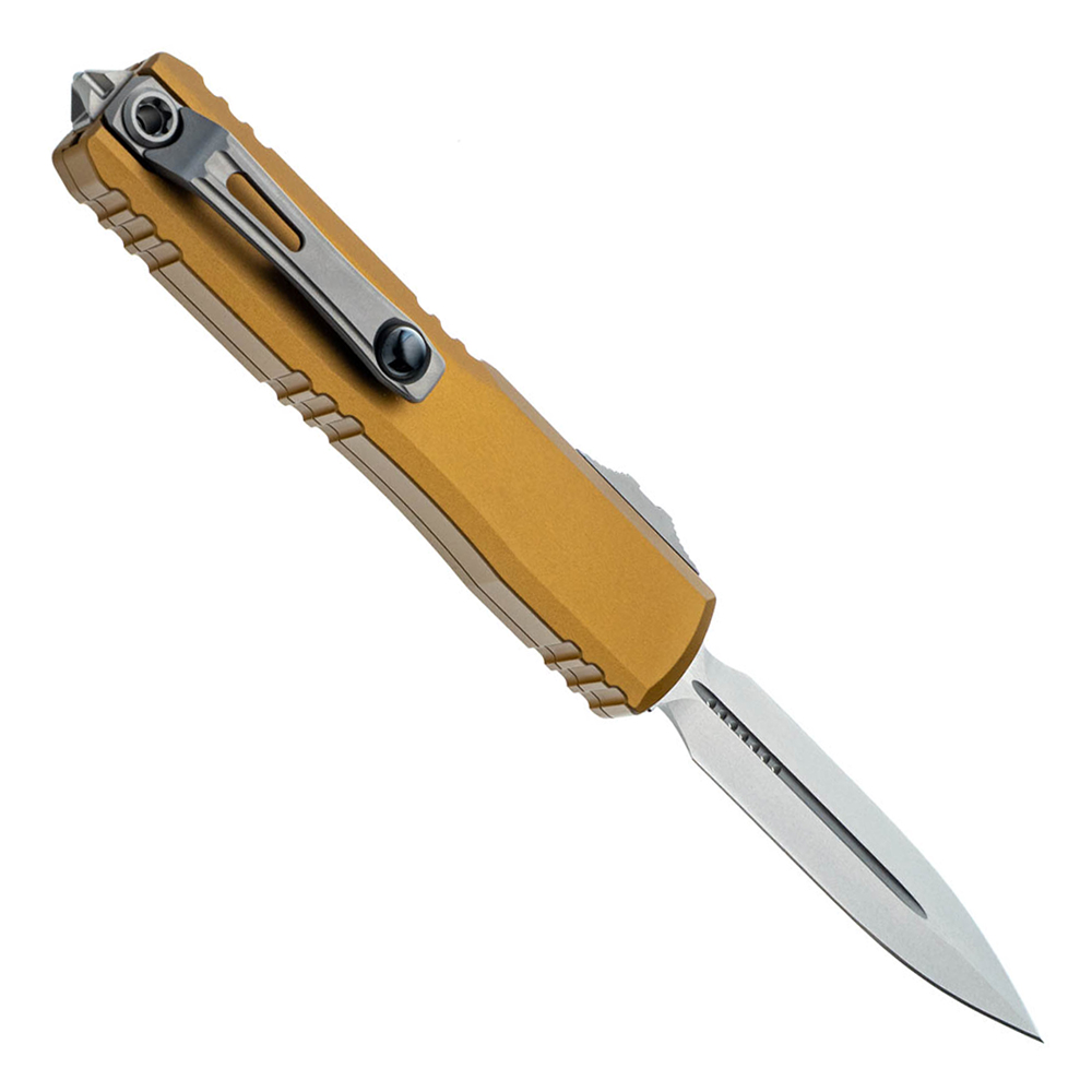 Microtech Ultratech Gen IV Auto OTF D/E Double Edge Dagger Tan Handle Stonewash Blade 11224-10TA 2