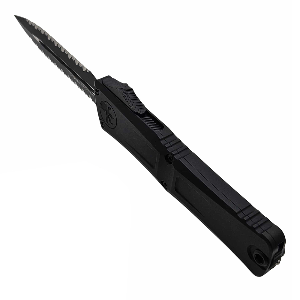 Microtech Combat Troodon Gen III AUTO OTF M390MK Black Double Edge Double Full Serrated Dager Black Aluminum Handles 1142-D3T 3