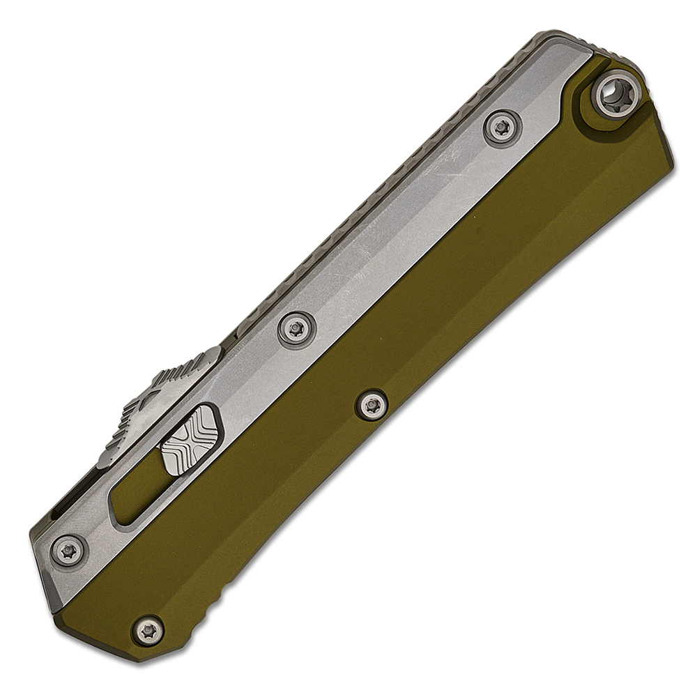 Microtech Glykon AUTO OTF Stonewashed Tanto Plain Edge OD Green Aluminum Handles with Titanium Overlays 185-10OD 3