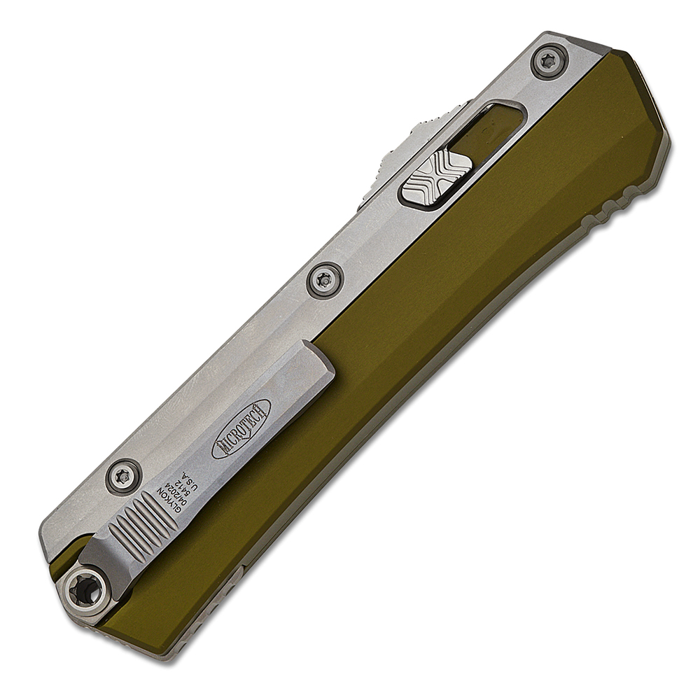 Microtech Glykon AUTO OTF Stonewashed Tanto Plain Edge OD Green Aluminum Handles with Titanium Overlays 185-10OD 4