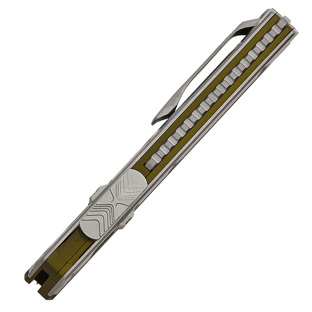 Microtech Glykon AUTO OTF Stonewashed Tanto Plain Edge OD Green Aluminum Handles with Titanium Overlays 185-10OD 5