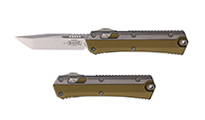 Microtech Glykon AUTO OTF Stonewashed Tanto Plain Edge OD Green Aluminum Handles with Titanium Overlays 185-10OD