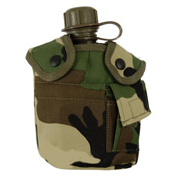 Mil-Tec Woodland Camouflage Plastic Canteen with Aluminum Cup and Cover 1
