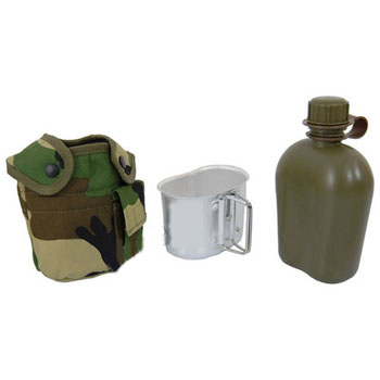 Mil-Tec Woodland Camouflage Plastic Canteen with Aluminum Cup and Cover 2