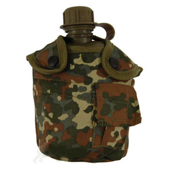 Mil-Tec Flecktarn Camouflage Plastic Canteen with Aluminum Cup and Cover 1