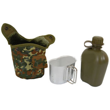 Mil-Tec Flecktarn Camouflage Plastic Canteen with Aluminum Cup and Cover 2